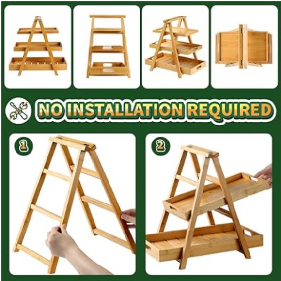 3-Tier Bamboo Fruit Basket - Veggie & Fruit Stand w/ Removable Serving Trays - Picture 4 of 9